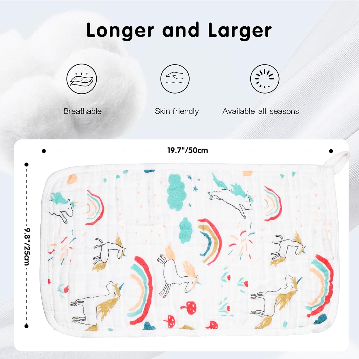 Muslin Burp Cloths Cotton 20x10inch 25x50cm Hand Washcloths For Baby, Super Soft And Absorbent 6 Layers Baby Burping Cloth For Boys Girls 6 Pack