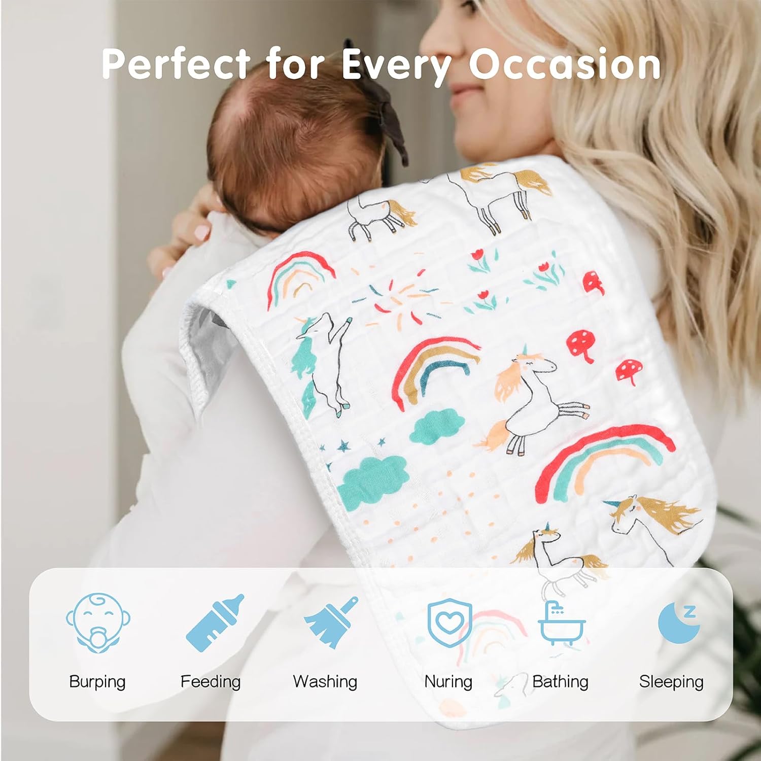 Muslin Burp Cloths Cotton 20x10inch 25x50cm Hand Washcloths For Baby, Super Soft And Absorbent 6 Layers Baby Burping Cloth For Boys Girls 6 Pack